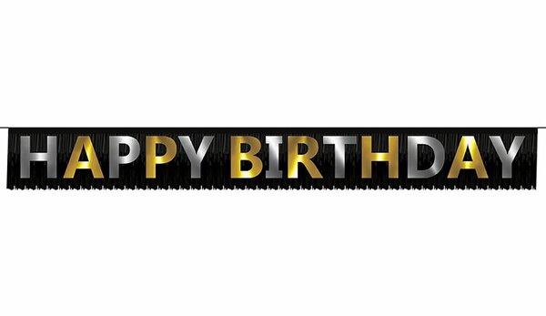 B.E. BLACK FRINGED ELEGANT HAPPY BIRTHDAY BANNER B.E. BLACK FRINGED ELEGANT HAPPY BIRTHDAY BANNER