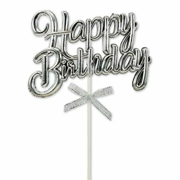 ALM-2412-028 HAPPY BIRTHDAY KROM SİLVER PASTA ÜZERİ ÇUBUKLU KÜRDAN