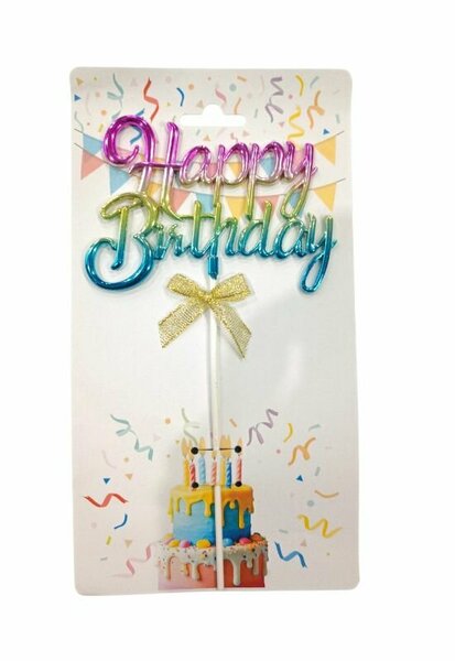 ALM-2412-025A HAPPY BIRTHDAY KROM RENKLİ PASTA ÜZERİ ÇUBUKLU KÜRDAN