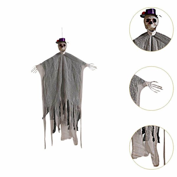 ALM-2505-22 HALLOWEEN ŞAPKALI KURU KAFA MASKOT 70 CM IŞIK+SES+HAREKET