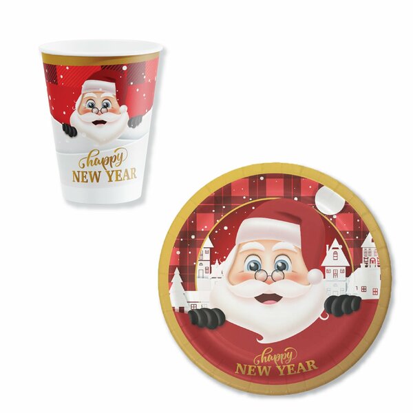 ECO 8Lİ KARTON SET TABAK BARDAK NOEL BABA