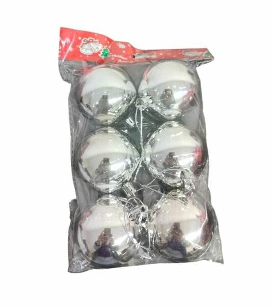 U4600-2 AĞAÇ PARTİ SÜSÜ TOP 6CM 6 LI SİLVER