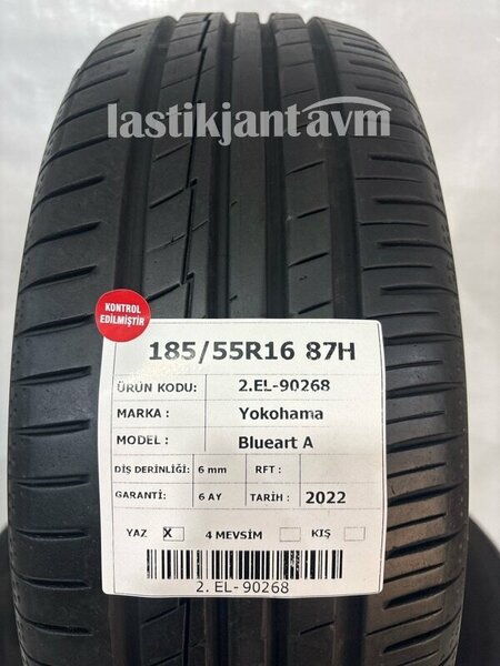 Yokohama 185/55R16 87H Blueart 6 mm 2.EL Yaz Lastiği (2022)