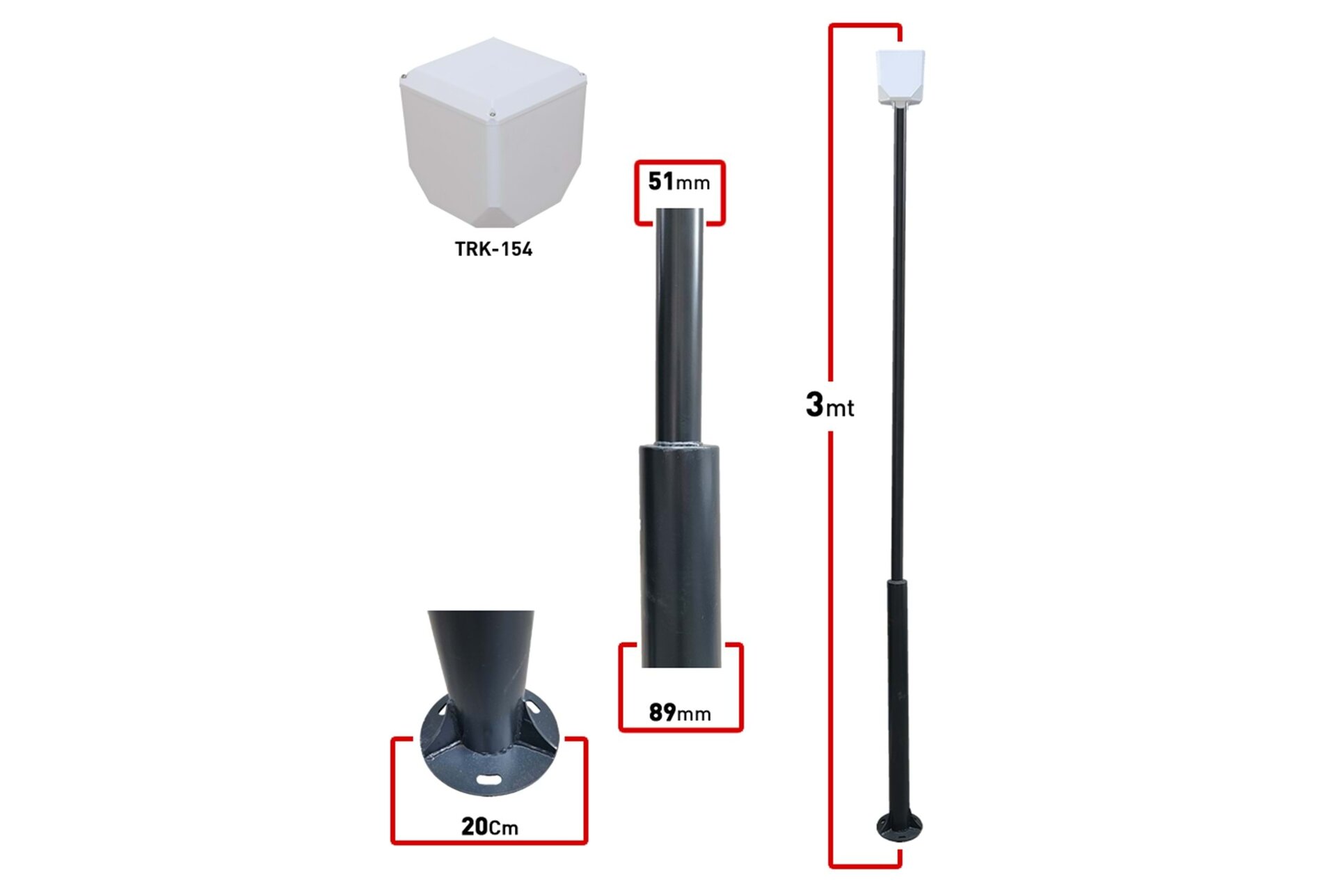TRK-300-X+154 / 3 Mt (89x51x2MM) Metal Direk + TRK-154 Küp ile Birlikte ( 7016 Düz Mat Antrasit Fırın Boyalı )