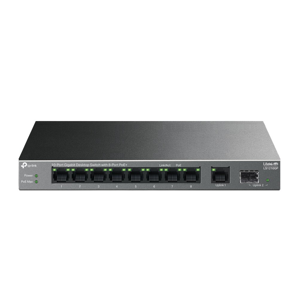Tp-Link - LS1210GP - 10-Port Gigabit Desktop Switch with 8-Port PoE+