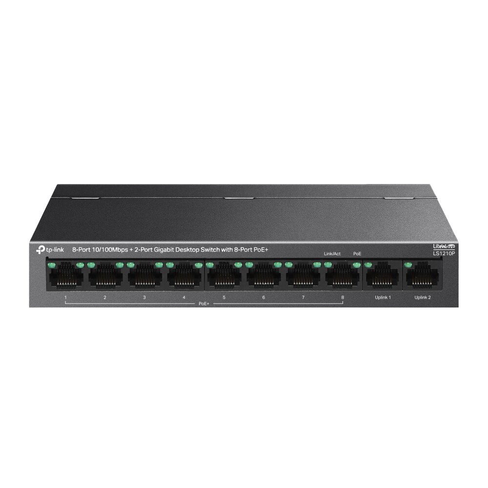 Tp-Link - LS1210P - 8-Port 10/100Mbps + 2-Port Gigabit Desktop Switch with 8-Port PoE+