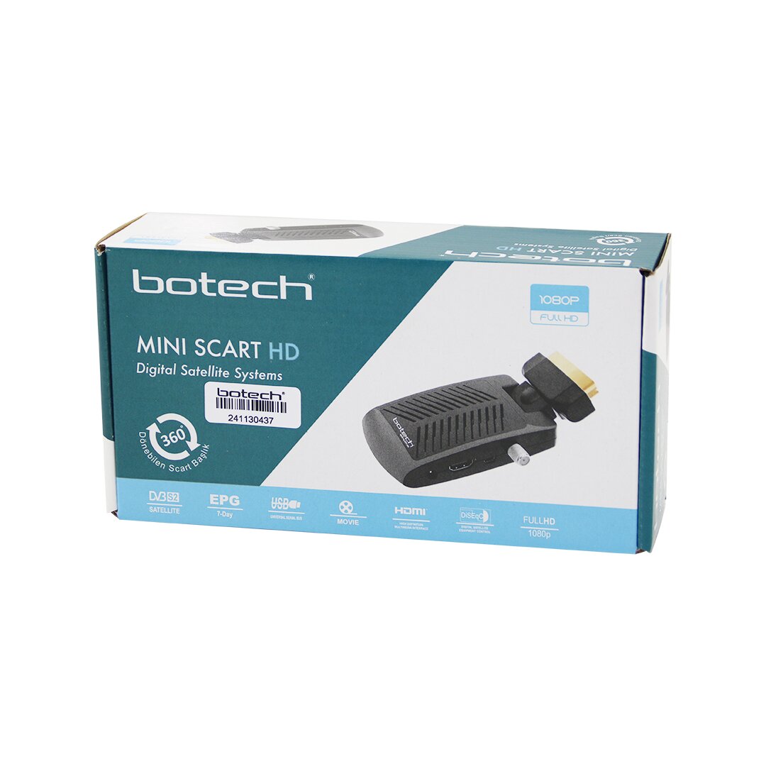 BOTECH MINI SCART HD UYDU ALICISI ( HDMI ) ( FULL HD & 1080P ) ( 360° DÖNEBİLEN SCART BAŞLIK ) *50