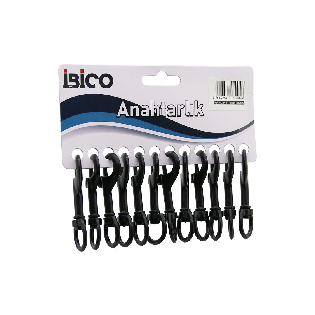 İBİCO İ12-004 ( HALKASIZ ) ( YUVARLAK HALKALIK ) ( SİYAH ) (KLASİK) ( METAL ) ANAHTARLIK ( KEMER GEÇMELİ )*12X100