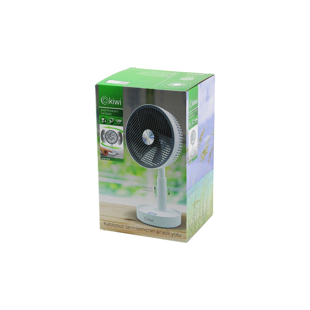 KİWİ KFAN-7618 (USB ŞARJLI) (5 & 13.4CM) MASA ÜSTÜ VANTİLATÖR (3 KADEME HIZ) (5 PLS.KANAT) (AYARLI YÜKSEKLİK:20-28CM) FAN*30