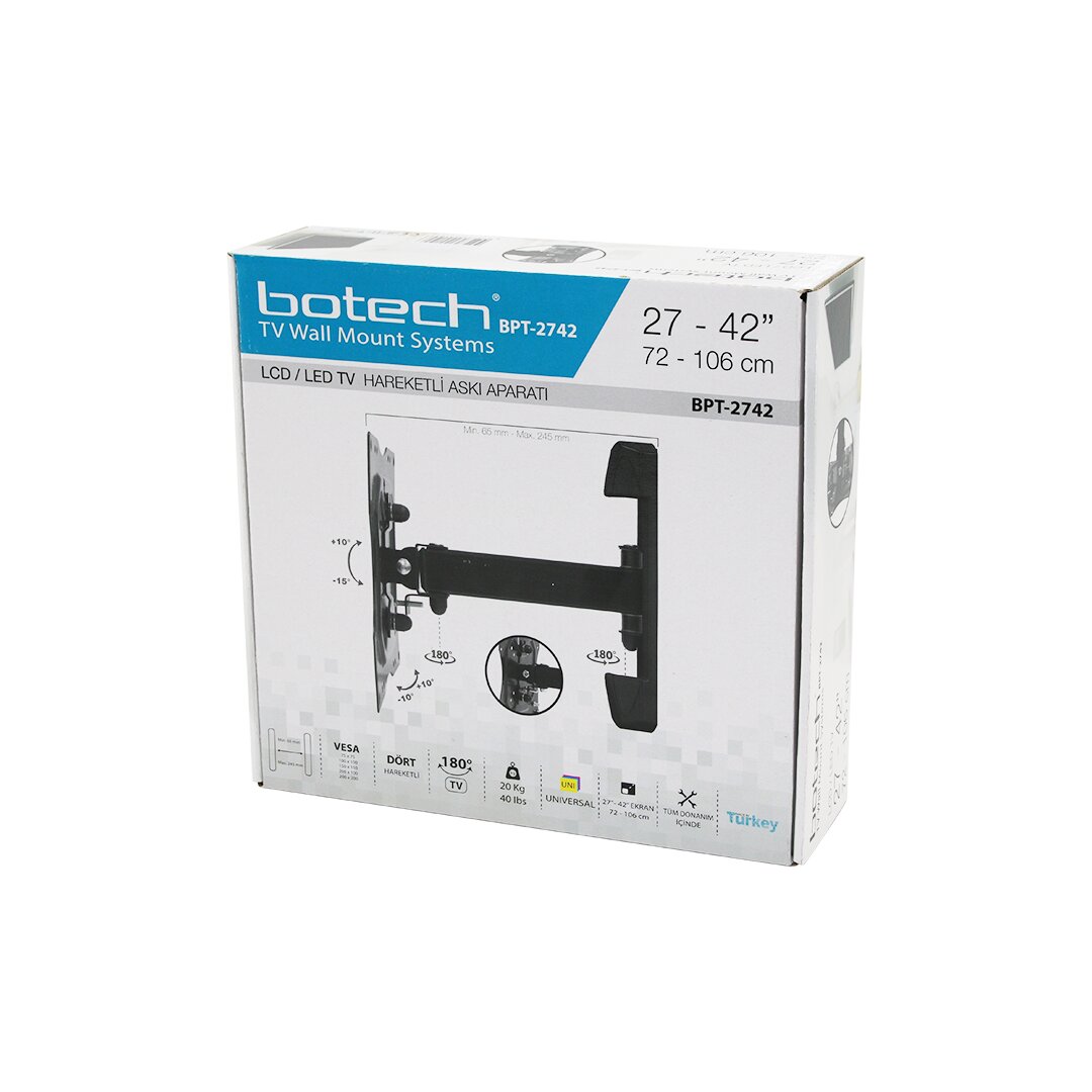 BOTECH BPT-2742 ( LCD & LED TV ) ( HAREKETLİ ) TV ASKI APARATI ( 72X106CM ) ( 27- 42 ) ( 180° ) (20KG. TAŞIMA KAPASİTE)*12