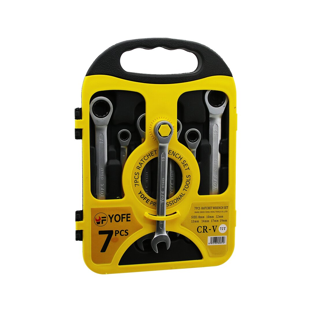 YOFE D-3619 ( 7PCS ) (CIRCIR KOMBİNE AÇIK ANAHTAR) SETİ (8-10-12-13-14-17-19MM) (PLASTİK TAŞIMA ÇANTA STAND) (CR-V & 72T )*20