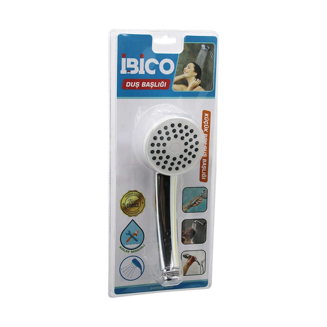 İBİCO K13-036 (KÜÇÜK) (YUVARLAK & BOMBELİ=6.7CM) DUŞ BAŞLIK (VAKUMLU) (KROM GÖVDE-BYZ ZEMİN-SYH İĞNE)(SAP:11.5CM)*110                                 kpy161