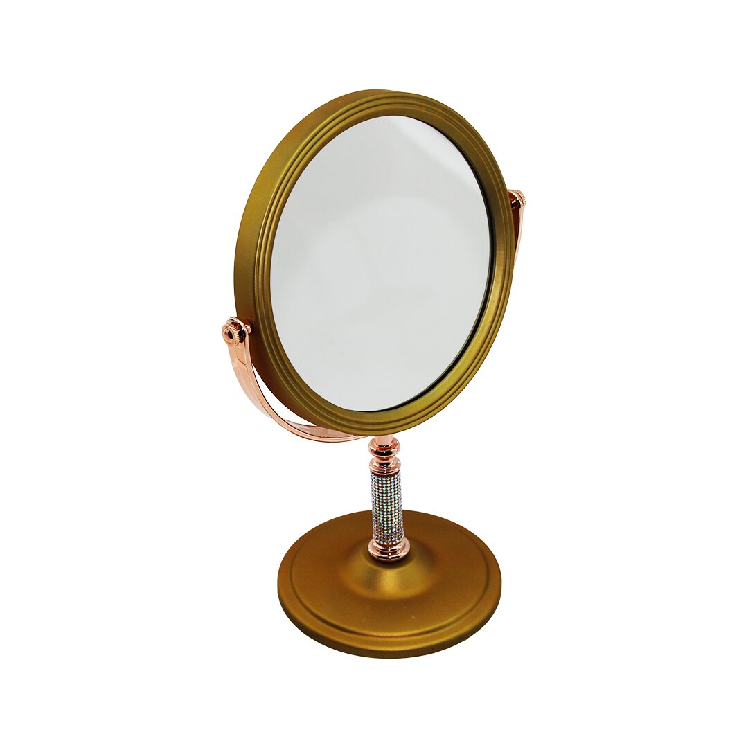 İBİCO İ15-020 -930 (LUX) (TAŞLI SAP) (YUVARLAK) (7"= ÇAP:17.5CM) MAKYAJ AYNASI (ÇİFT TARAFLI) (BRONZ & GÜMÜŞ PLS.ÇERÇEVE) (SABİT AYAK)*48