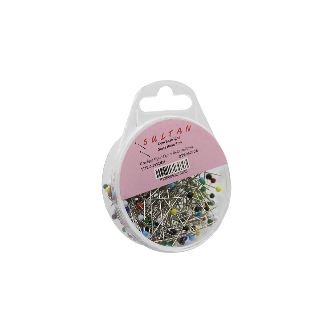 İBİCO İ20-012 SULTAN ( 200 PCS ) ( RENKLİ TOPLU ) BAŞÖRTÜ İĞNESİ ( ŞEFFAF PLASTİK ASKILIKLI KUTULU ) ( 0.5X32MM )*10X48