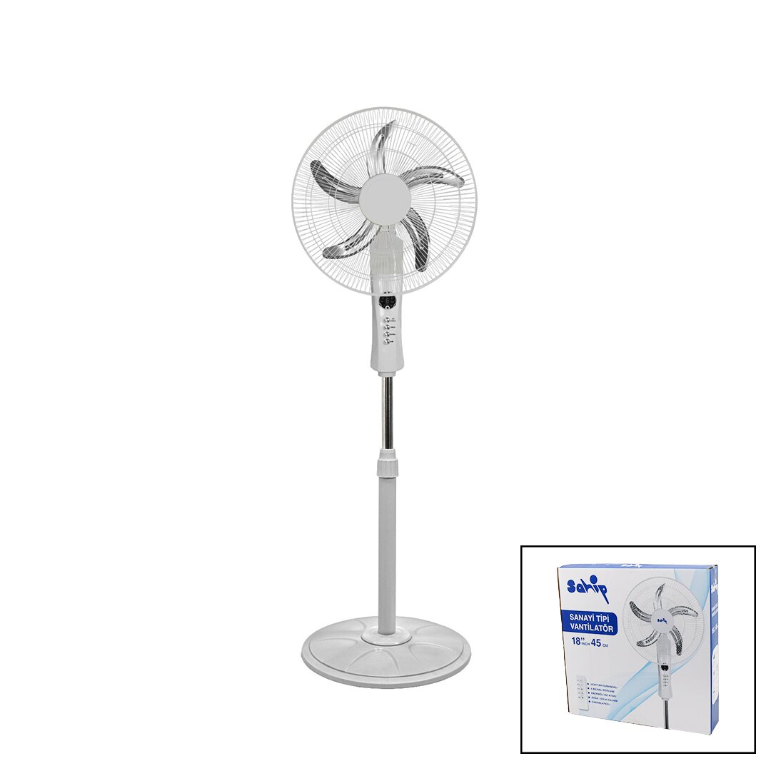 SAHİP SP-53 (18" İNC) (45 CM) ( KUMANDALI ) (SANAYİ TİPİ) AYAKLI VANTİLATÖR (5-METAL PERVANE) (3-KADEME HIZ) (65W) (Y:137CM) FAN*1