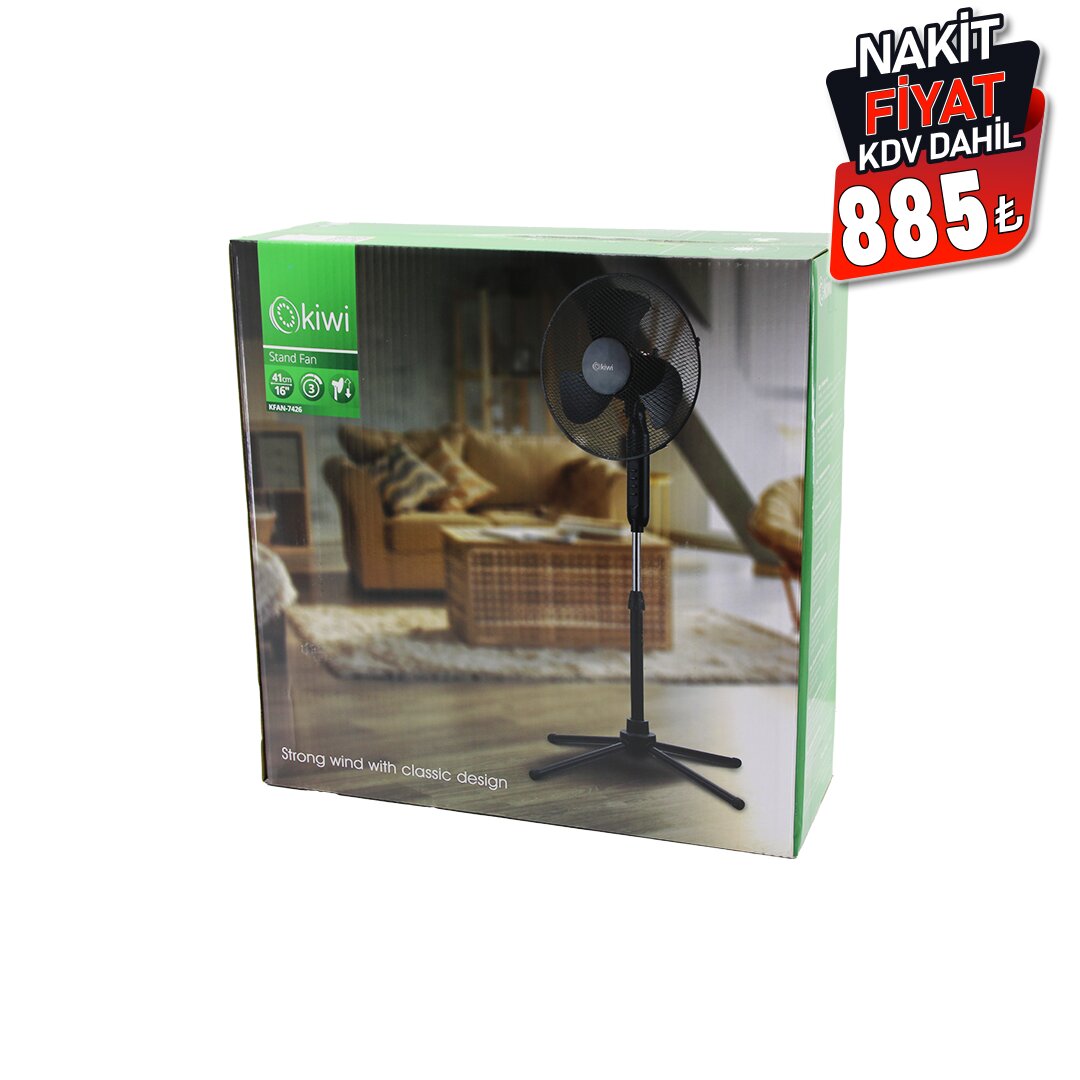 KİWİ KFAN-7426 ( 16 & 41CM ) (TELESKOPİK KATLANIR AYAKLI VANTİLATÖR) (3 KADEME HIZ) (3 PLS.KANAT) (METAL KAFES & AYAK) (Y: 90CM) FAN*3