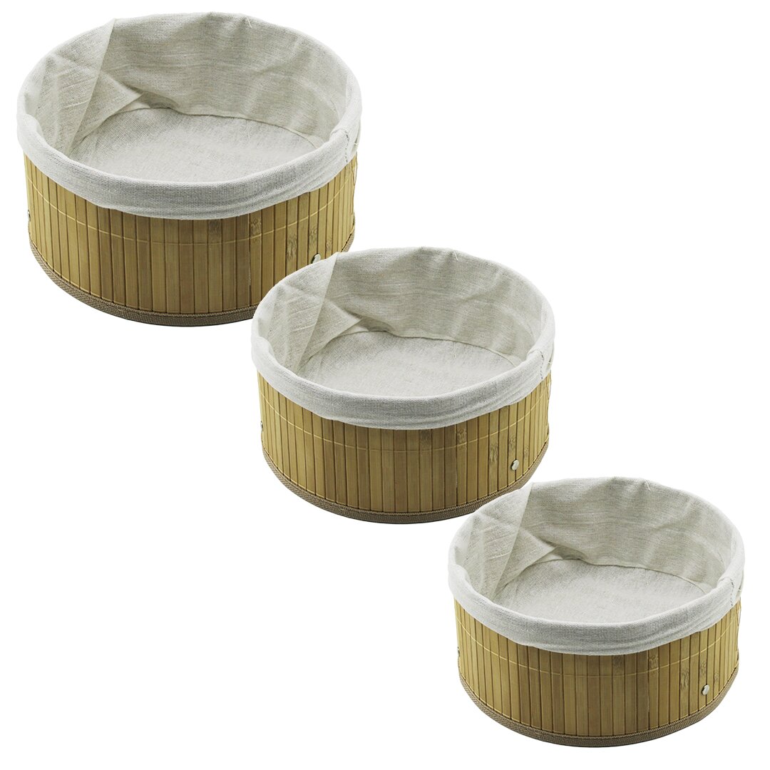 PABLITO HOME PBT-598 (3 BOY) (YUVARLAK) (BAMBU KENAR ) ORGANİZER SEPET (AHŞAP ALTLIK & BEZLİ) (24.5X11.5- 21X9.5- 17X7.7CM)*20=K                     qwe4