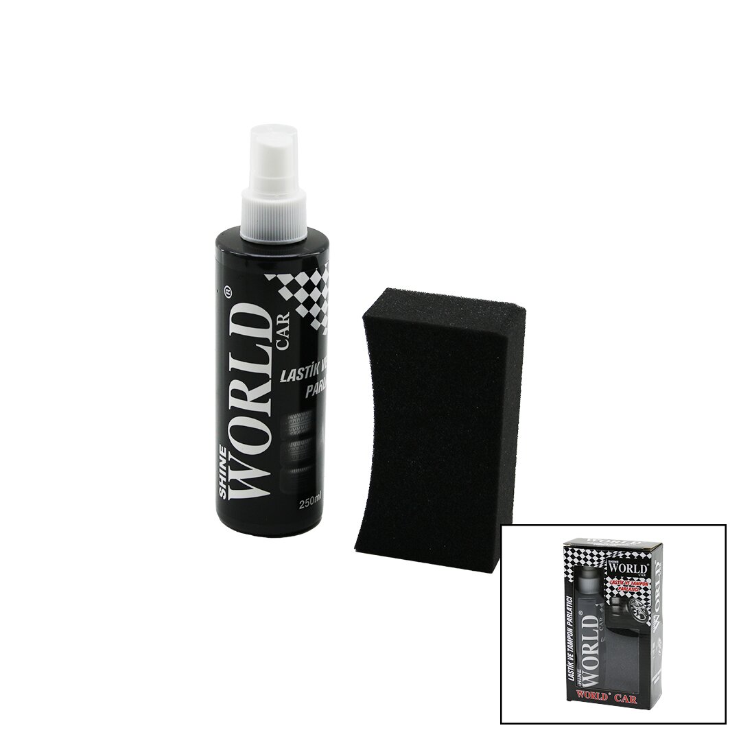 SHINE WORLD CAR ( LASTİK & TAMPON ) PARLATICI SPREY SETİ ( PLASTİK ŞİŞE ) ( 250ML ± %10 ) ( PARLATMA SÜNGERİ )*24