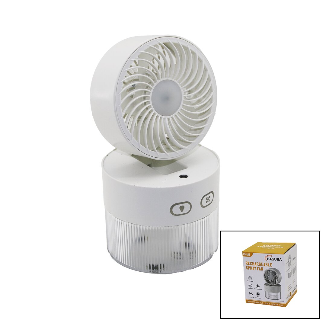 HASUBA HS-243 ( SU SPREYLİ ) (KATLANIR BAŞLIK & 90°) (IŞIKLI) (USB MİNİ FAN) (ÇAP=11.2CM & Y:13.5-20.5CM) (3 KADEME HIZ ) (350ML) MİNİ VANTİLATÖR*60