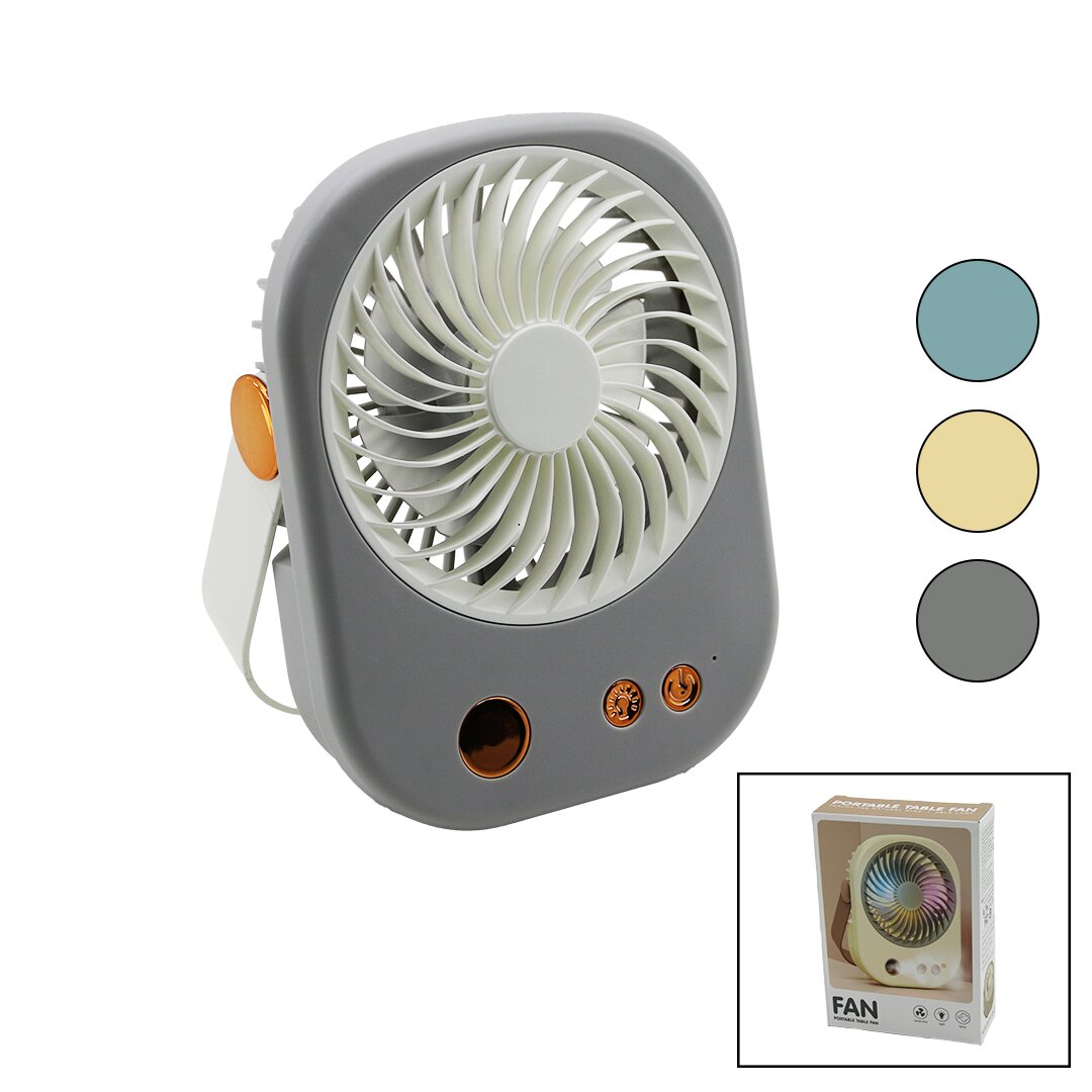 HASUBA HS-285 BJJ-565 (IŞIKLI) (MİNİ FAN) MASA ÜSTÜ (USB ŞARJLI) (2İN1 KULP=TAŞIMA & DURUŞ) (3 KADEME HIZ) (15.5X12CM) MİNİ VANTİLATÖR*120