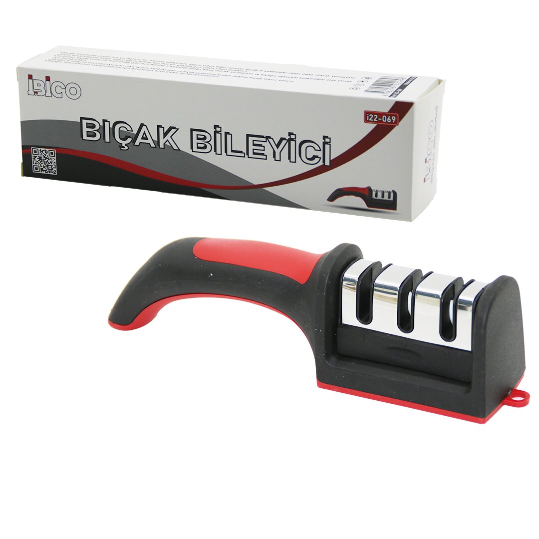 İBİCO İ22-069 BIÇAK BİLEYİCİ BİLEME ( 3 BOĞUMLU=KROM KAPLAMA ) ( RENKLİ PLASTİK GÖVDE & SAP ) ( KUTULU AMBALAJ )*144