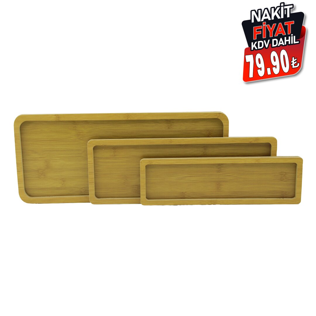 PABLITO HOME PBT-316 ( DİKDÖRTGEN ) (DÜZ KENAR) ( 3 BOY ) (AHŞAP MDF) SUNUM TEPSİ SETİ ( 9.5 X 33.5 -13.5 X 39.5 -19.6 X 44.6CM )*24=K                     qwe1