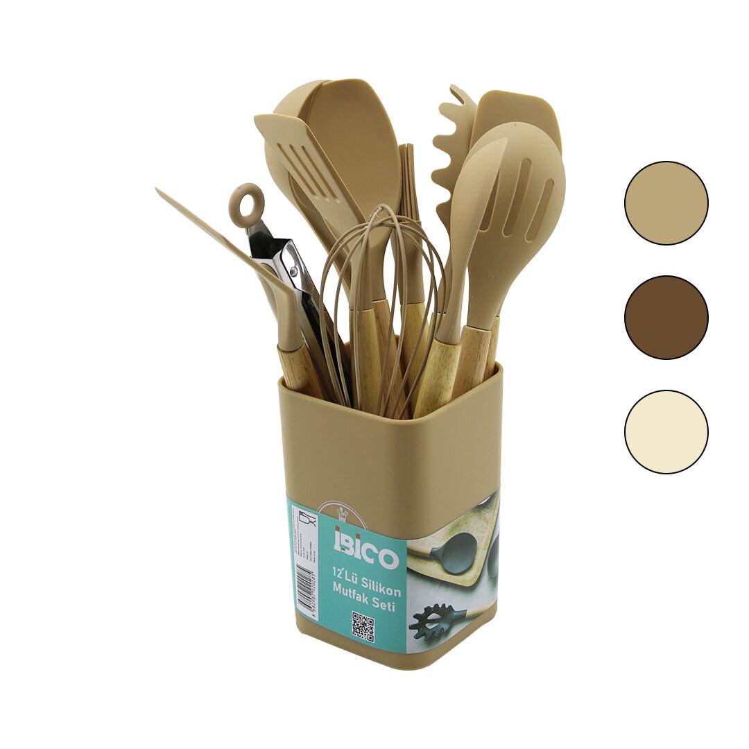İBİCO İ22-028 (11PCS+KOVA) SİLİKON MUTFAK SETİ (BAMBU SAP) (3-KAŞIK& 3-SPATULA& 1-KEVGİR& 1-KEPÇE& 1-MAŞA& 1-ÇRPC& 1-FRÇ)*24