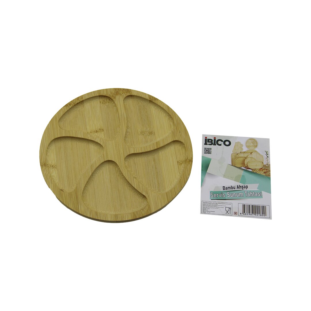 İBİCO İ22-180 ( YUVARLAK ) ( 5 BÖLMELİ ) AHŞAP BAMBU SERVİS SUNUM TEPSİ & TAHTASI ( 20 X 1.4CM )*36