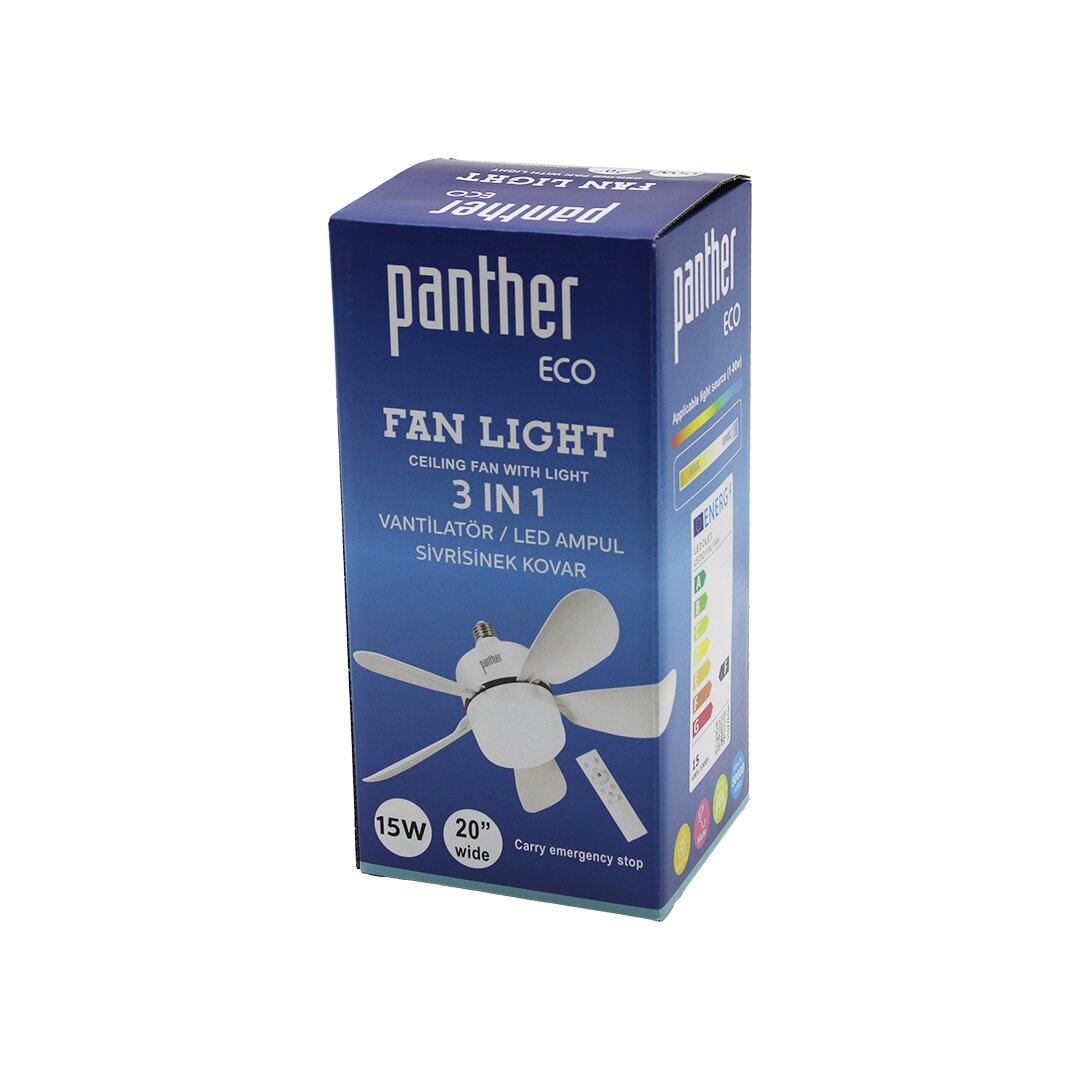 PSF YENİİ PANTHER ECO (3İN1) (VANTİLATÖR & LED AMPUL & S.SİNEK KOVAR) (KUMANDALI) (20) (15W) (3-KADEME HIZ) (18X52CM)(BRKT-137252)*40