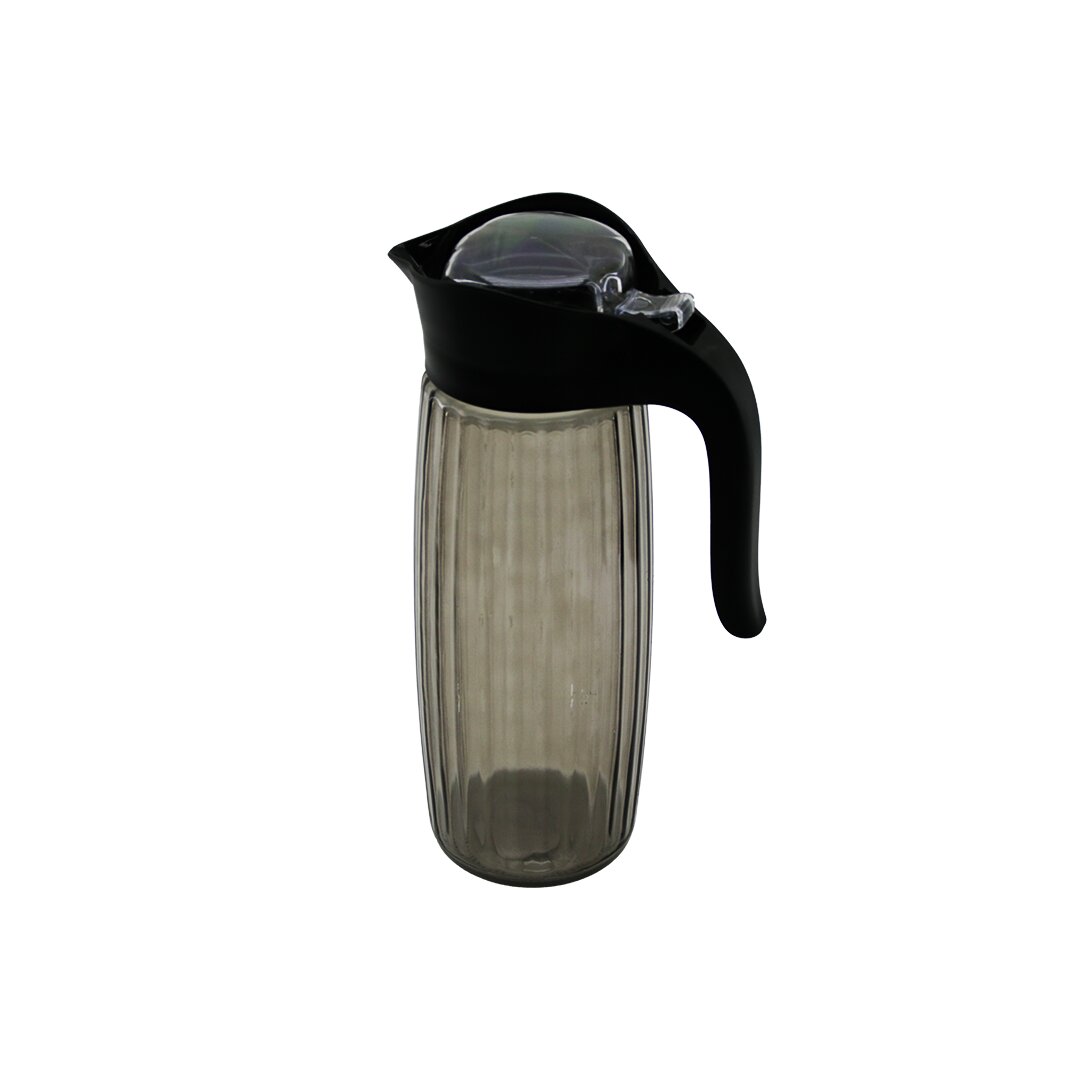 QLUX C-00309 BOUTIQUE ( ÇİZGİLİ SİYAH ŞEFFAF CAM ) SÜRAHİ ( 1500 CC ) (AÇ-KAPA MANDALLI PLASTİK KAPAK) ( ʃ=ŞEKİL PLS.KULP )*6=K