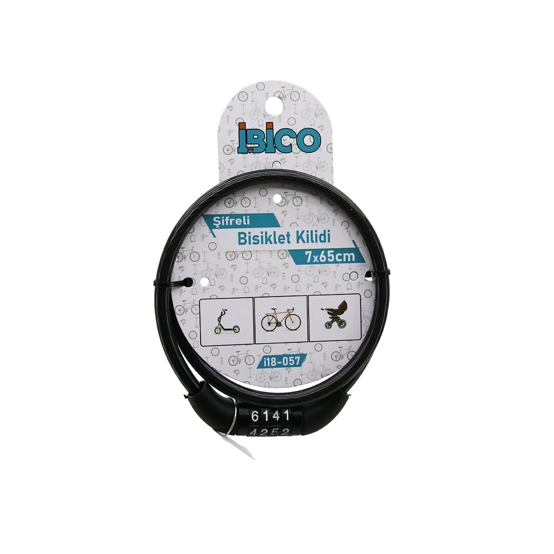 İBİCO İ18-057 ( ŞİFRELİ ) ( EKO & İNCE ) ( RENKLİ ) BİSİKLET KİLİT ( 7MMX65CM )*200