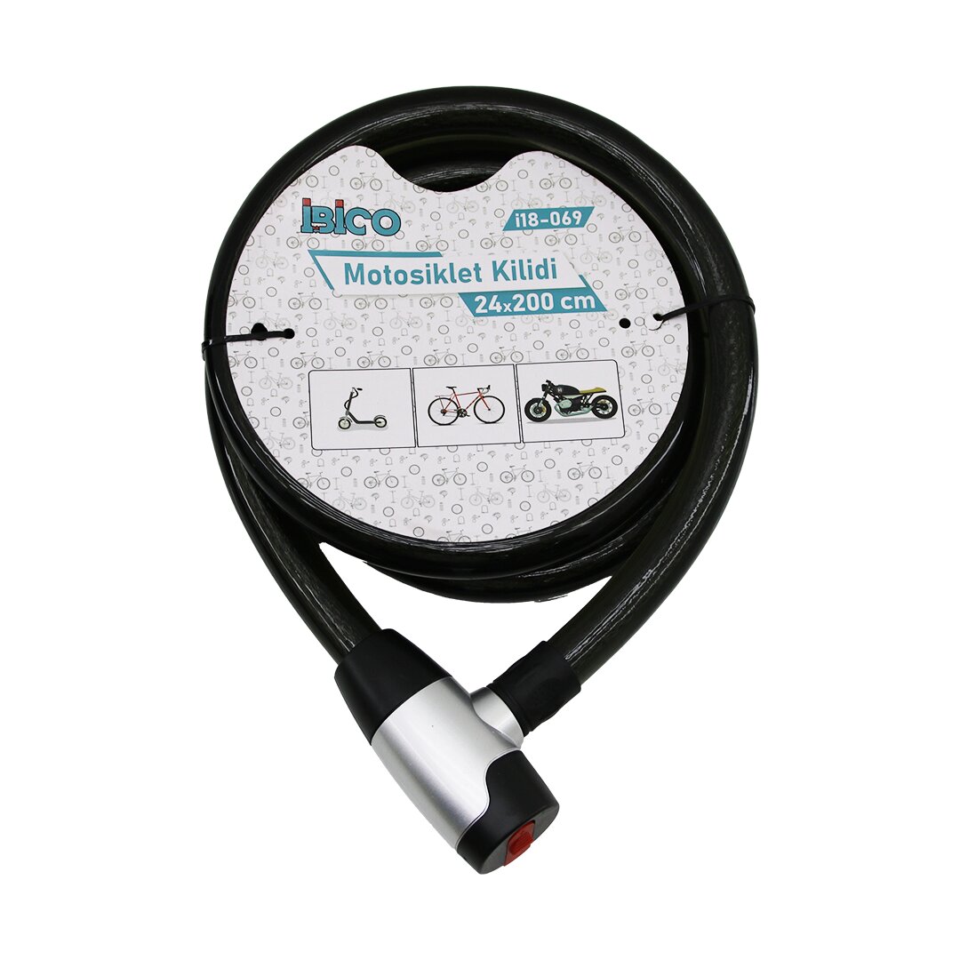 İBİCO İ18-069 ( ANAHTARLI ) MOTOR & BİSİKLET KİLİT ( 24MMX200CM)*20