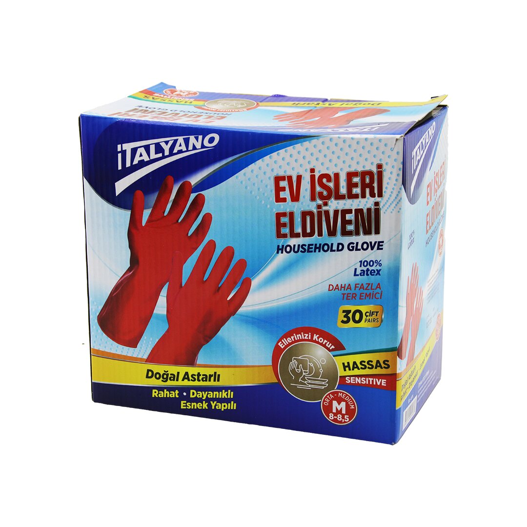 İTALYANO ITL-075 ( M ) ( MEDIUM=ORTA) ( 8-8.5 ) PLASTİK BULAŞIK ELDİVENİ  ( EV İŞLERİ ) ( %100 LATEX )*30X10