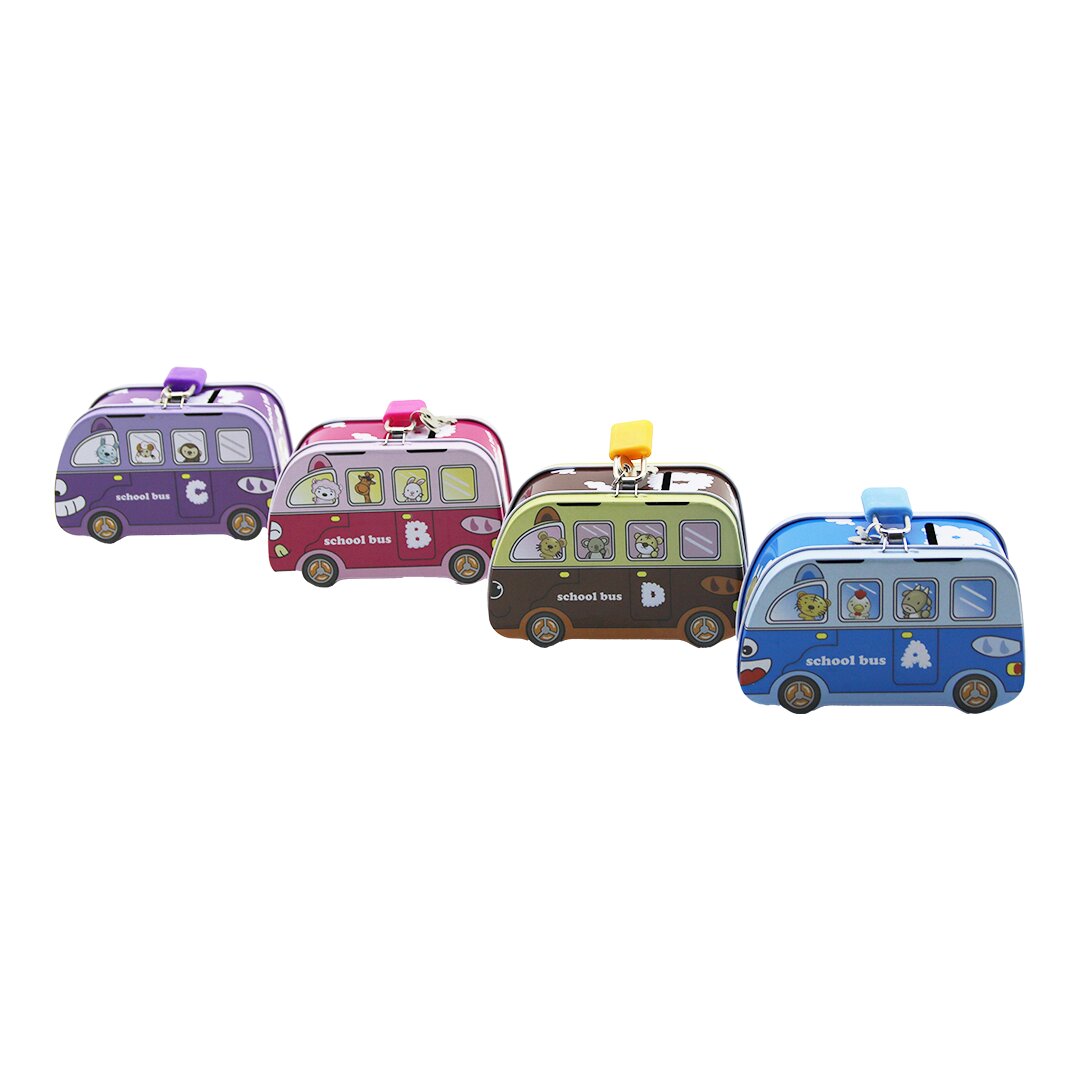 SCHOOL BUS YAKUT-12840 ( MİNİ OTOBÜS MODEL ) ( KİLİTLİ ) ( RENKLİ METAL ) KUMBARA ( 5.3X6.5X11CM )*24X10