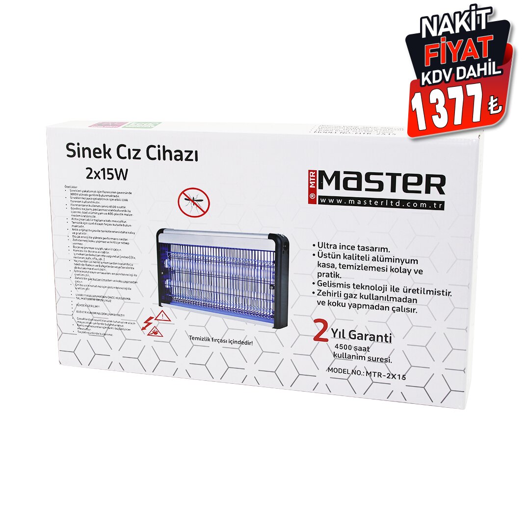 MASTER MTR-2X15 SİNEK ÖLDÜRÜCÜ CIZ CİHAZI MAKİNE (30W) (2PCS LED FLORESAN) (80M2 ETKİLİ) (3000V GERİLİM) (52.5X10X31.5CM)*6                     qwe08