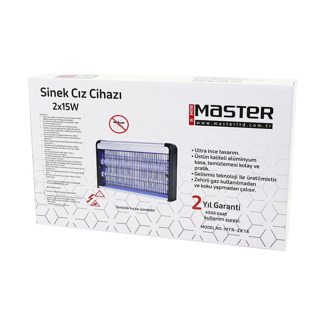 MASTER MTR-2X15 SİNEK ÖLDÜRÜCÜ CIZ CİHAZI MAKİNE (30W) (2PCS LED FLORESAN) (80M2 ETKİLİ) (3000V GERİLİM) (52.5X10X31.5CM)*6                     qwe08