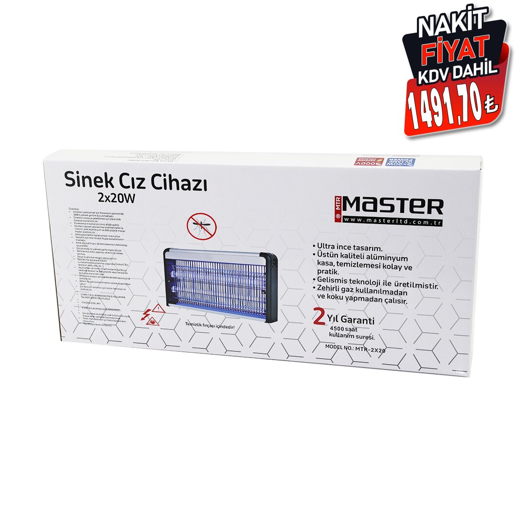 MASTER MTR-2X20 SİNEK ÖLDÜRÜCÜ CIZ CİHAZI MAKİNE (40W) (2PCS LED FLORESAN) (100M2 ETKİLİ) (3000V GERİLİM) (67.5X10X31.5CM)*6                     qwe08
