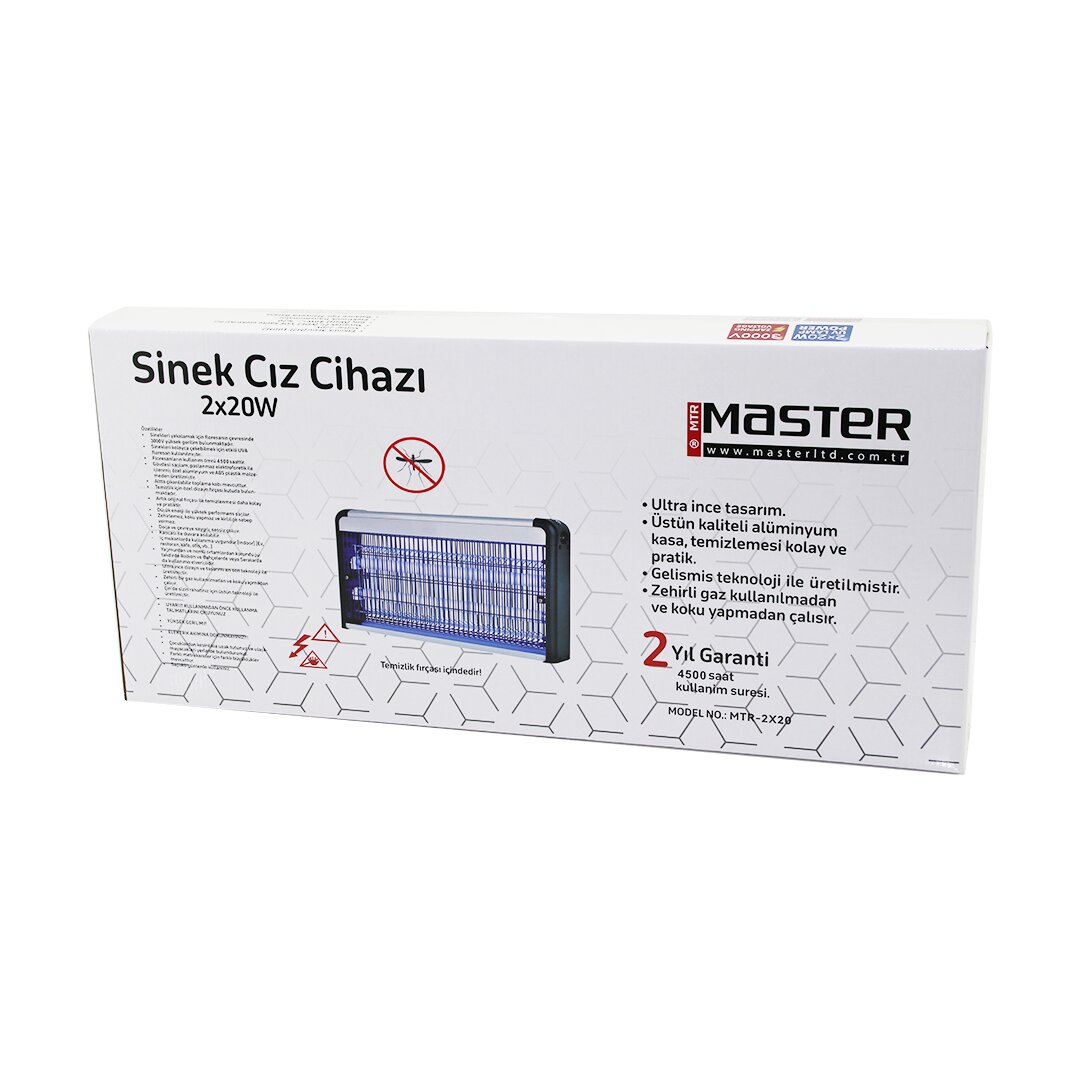 MASTER MTR-2X20 SİNEK ÖLDÜRÜCÜ CIZ CİHAZI MAKİNE (40W) (2PCS LED FLORESAN) (100M2 ETKİLİ) (3000V GERİLİM) (67.5X10X31.5CM)*6                     qwe08