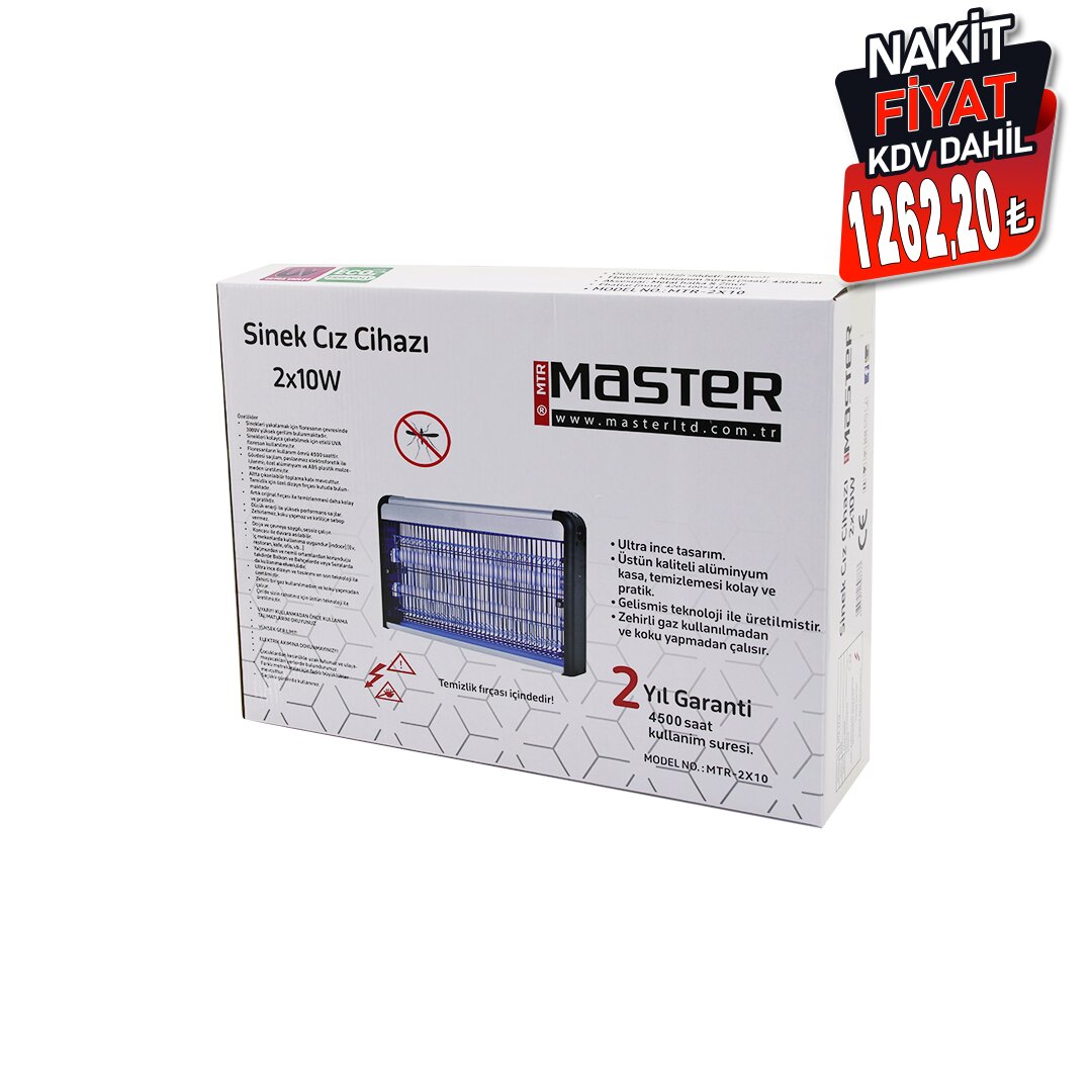 MASTER MTR-2X10 SİNEK ÖLDÜRÜCÜ CIZ CİHAZI MAKİNE (20W) (2PCS LED FLORESAN) (60M2 ETKİLİ) (3000V GERİLİM) (42X10X31.5CM)*6                     qwe08