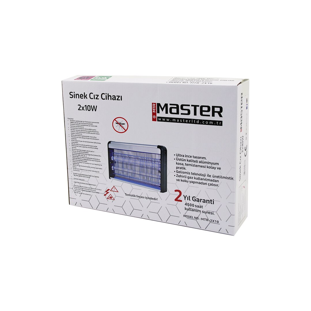 MASTER MTR-2X10 SİNEK ÖLDÜRÜCÜ CIZ CİHAZI MAKİNE (20W) (2PCS LED FLORESAN) (60M2 ETKİLİ) (3000V GERİLİM) (42X10X31.5CM)*6                     qwe08