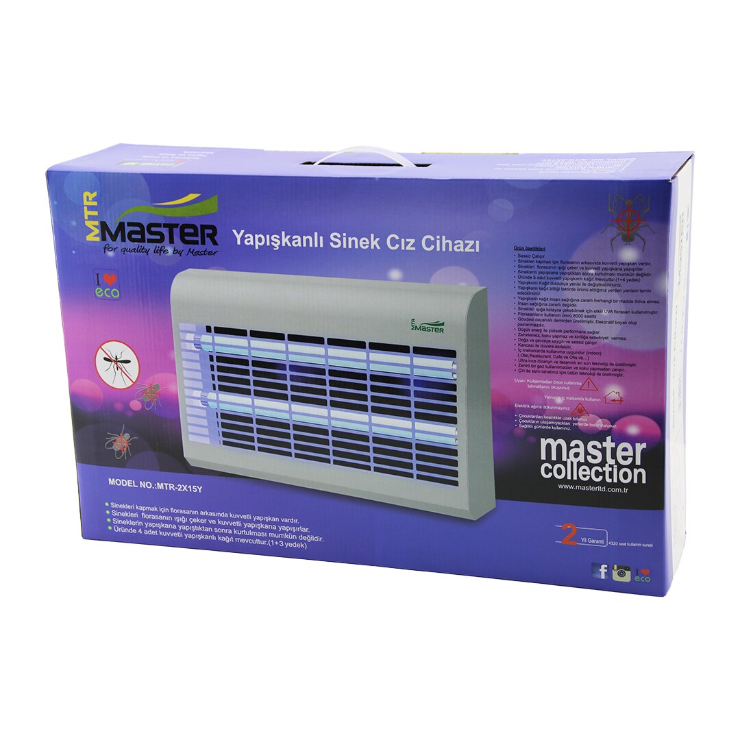 MASTER MTR-2X15(Y) ( YAPIŞKANLI ) SİNEK ÖLDÜRÜCÜ CIZ CİHAZI MAKİNE (30W) (2PCS LED FLORESAN) (100M2 ETKİLİ) (47.5X9.5X29CM)*4                     qwe08