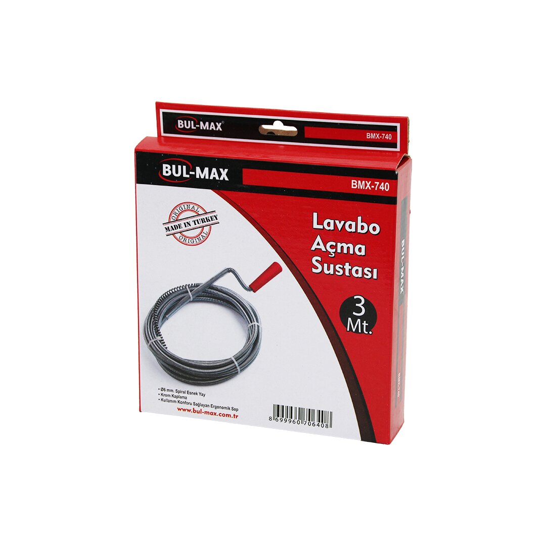 BUL-MAX (BMX-740) ( 3MT ) ( SUSTA ) ( SPİRAL ESNEK YAY ) LAVABO & GİDER BORU AÇAR*48