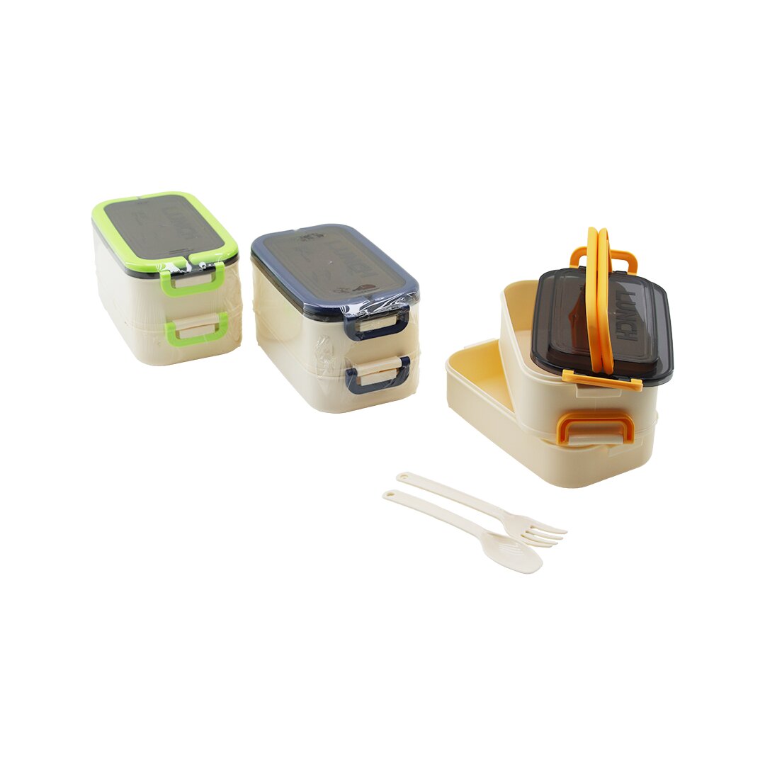 MEYSA HOME M&L-3028 LUNCH ( İKİ KATLI ) BESLENME KUTUSU (RENKLİ PLASTİK) ( BÖLMESİZ & 1AD.KAŞIK-1AD.ÇATAL)( KULPLU )24=K