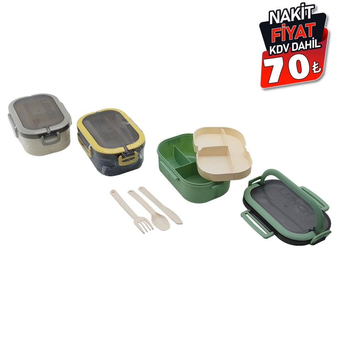 MEYSA HOME M&L-3026 LUNCH ( TEK KATLI ) BESLENME KUTUSU (RENKLİ PLASTİK) (2X3 BÖLMELİ-1AD.KAŞIK-1AD.ÇATAL-1AD.BIÇAK)*24=K