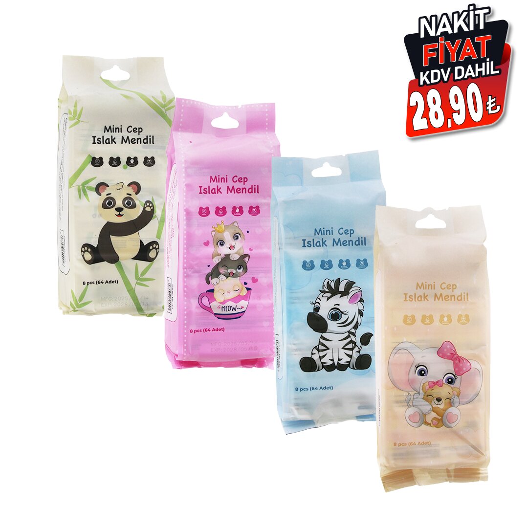 PANGO KRD-7373 ( MİNİ ) CEP ISLAK MENDİL ( MİX ) ( 14X15CM ) ( 8PCS X 8 PKT=64PCS )*60=K