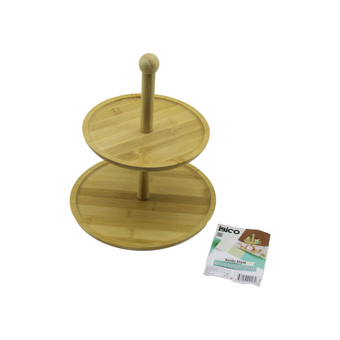 İBİCO İ22-228 ( YUVARLAK ) ( 2 KATLI ) AHŞAP & BAMBU SERVİS SUNUM TAHTASI ( ÇAP: 20CM -- ÇAP:25CM )*12