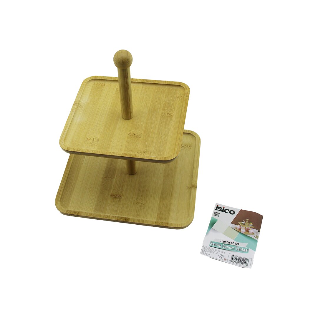 İBİCO İ22-229 ( KARE ) ( 2 KATLI ) AHŞAP & BAMBU SERVİS SUNUM TAHTASI ( 20X20CM -- 25X25CM )*12