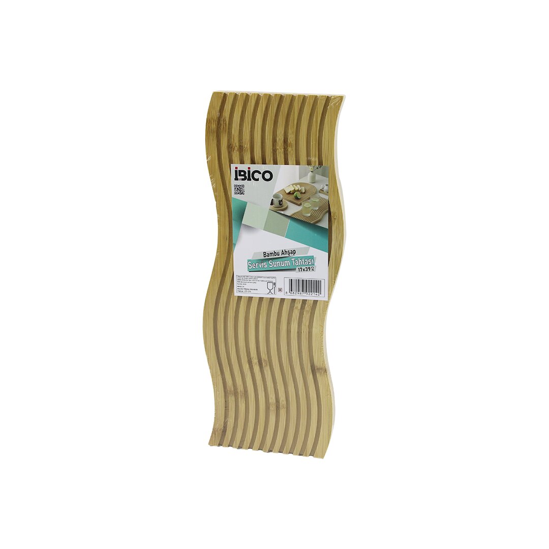 İBİCO İ22-214 ( DALGALI ŞEKİLLİ & KANALLI ) ( ÇİFT TARAF=DÜZ & KANALLI ) AHŞAP BAMBU SERVİS SUNUM TAHTASI  ( 17 X 39 X 1.5CM )*24