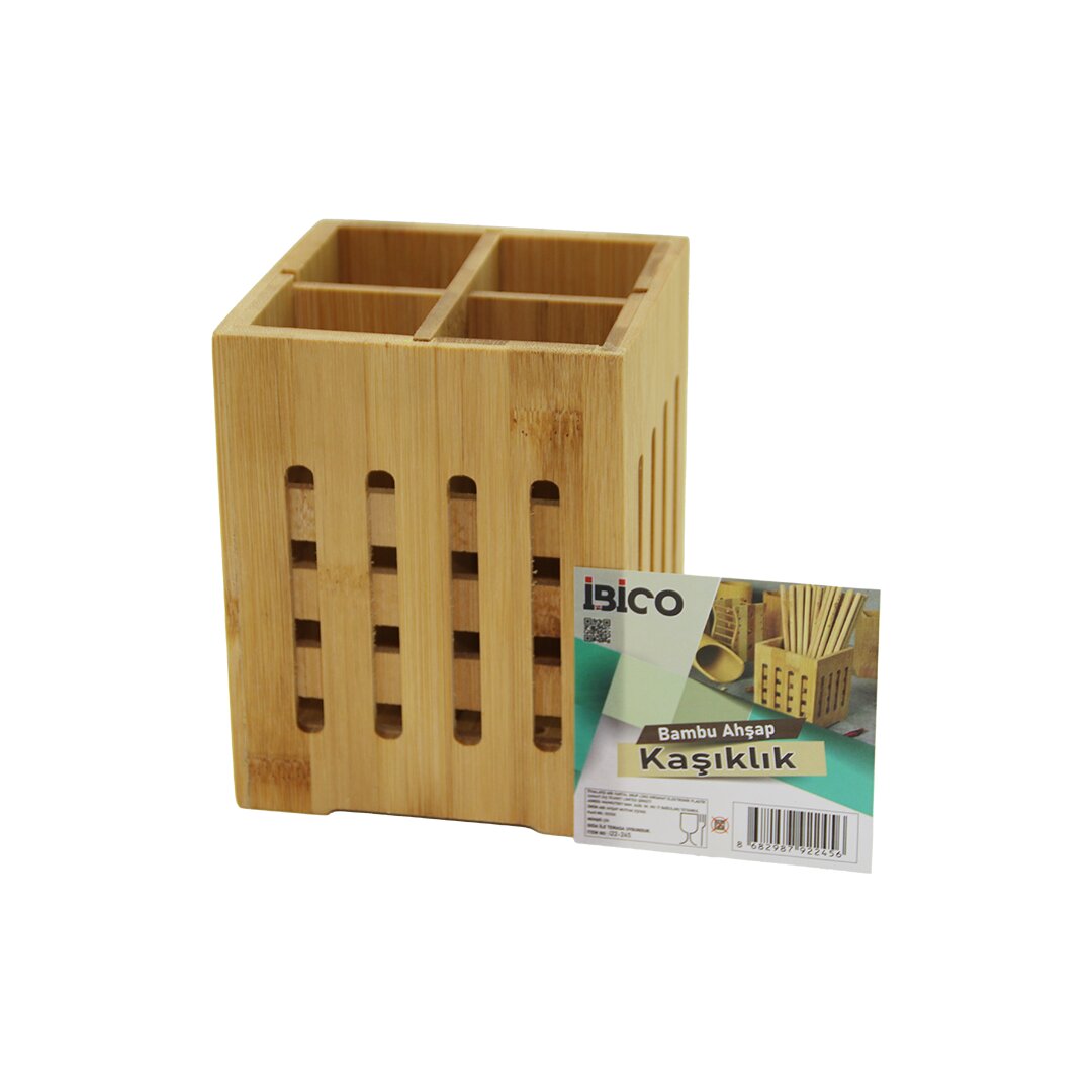 İBİCO İ22-245 ( 4 BÖLMELİ ) ( BÜYÜK & PENCERELİ ) ( KARE=11X11CM ) ( AHŞAP BAMBU ) KAŞIKLIK ORGANİZER*60
