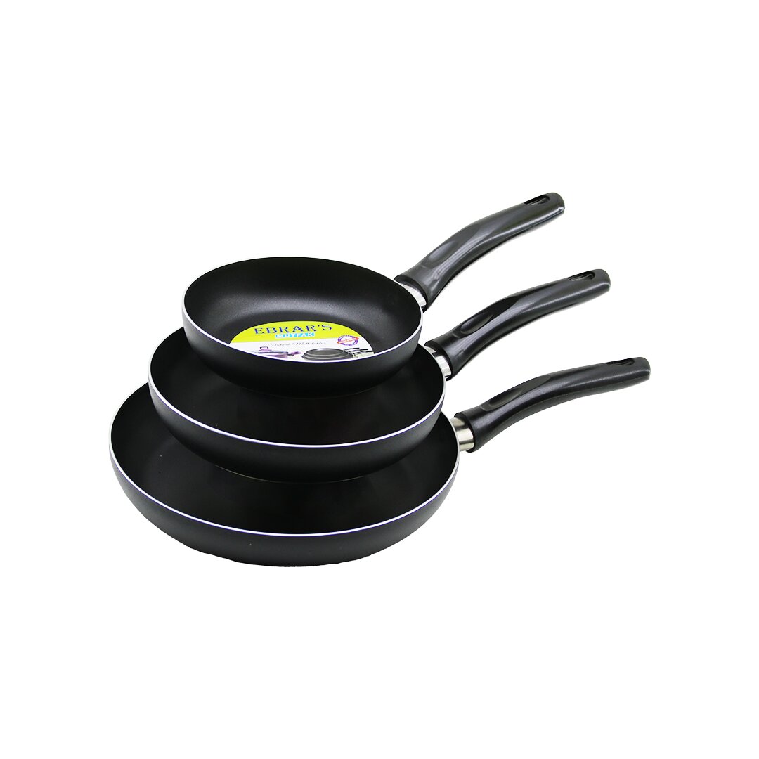 EBRARS MUTFAK ( 3PCS ) ( TEFLON ) TAVA SETİ ( SİYAH BAKALİT SAPLI  ) ( 16-20-24CM )*20